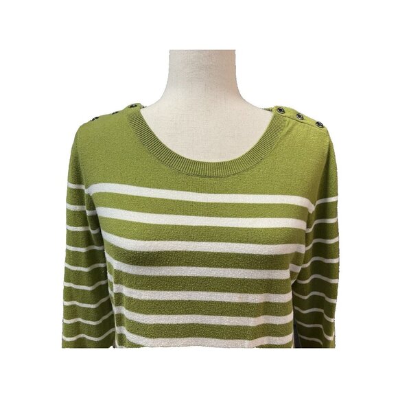 Banana Republic Womens Striped Sweater~Size L~Olive/Ivory Tunic Top ~ L7 04 - Picture 3 of 11